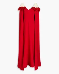 Marchesa Tulle-paneled cape-effect stretch-crepe gown - Red Red