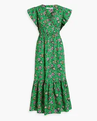 Derek Lam Greta gathered floral-print cotton-blend poplin midi dress - Green Green