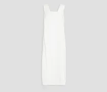 Pleated cotton-jacquard midi dress - White