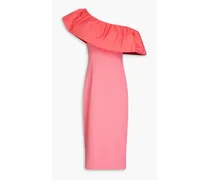 Brittany one-shoulder taffeta-paneled crepe midi dress - Pink