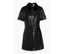 Velvet-trimmed sequined crepe mini dress - Black