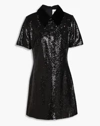 Claudie Pierlot Velvet-trimmed sequined crepe mini dress - Black Black