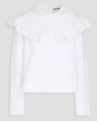 Ganni Ruffled cotton-poplin top - White White