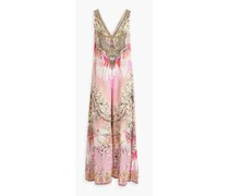 Embellished printed silk crepe de chine wide-leg jumpsuit - Pink