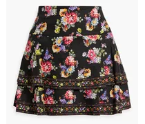 Alice Olivia - Marvis tiered floral-print cotton-blend mini skirt - Black