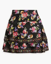 Alice + Olivia Alice Olivia - Marvis tiered floral-print cotton-blend mini skirt - Black Black