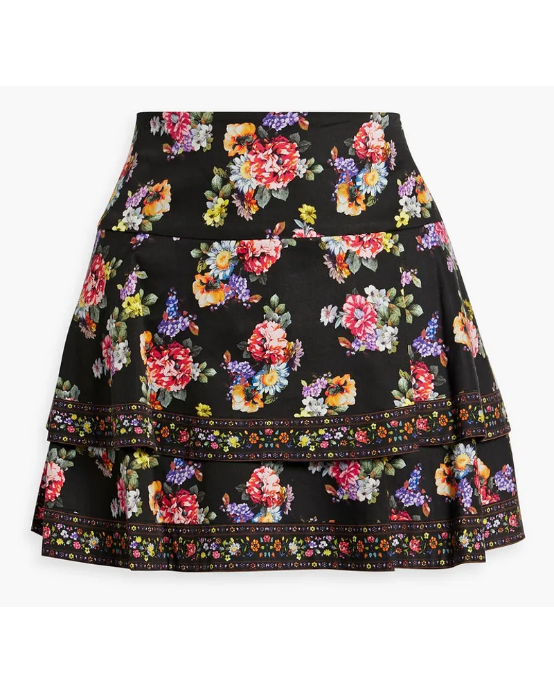 Alice + Olivia Alice Olivia - Marvis tiered floral-print cotton-blend mini skirt - Black Black