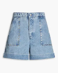 Maje Studded faded denim shorts - Blue Blue