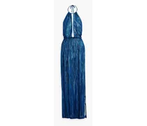 Metallic crochet-knit halterneck maxi dress - Blue