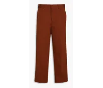 Striped cotton-blend jacquard straight-leg pants - Brown