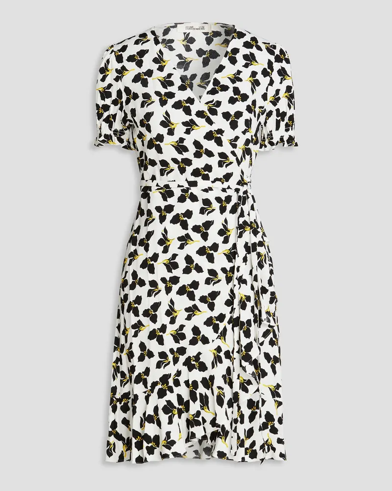 Diane von Furstenberg Emilia ruffled floral-print crepe mini wrap dress - Black Black