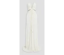 Grace ruched stretch-jersey halterneck gown - White