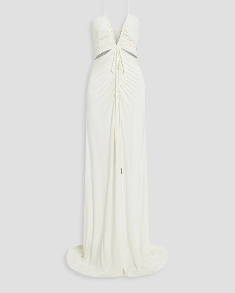 Halston Grace ruched stretch-jersey halterneck gown - White White