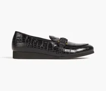 Buckled faux croc-effect leather loafers - Black