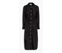 Ruched cotton-poplin midi shirt dress - Black