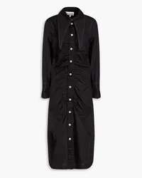 Ganni Ruched cotton-poplin midi shirt dress - Black Black