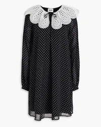 Claudie Pierlot Broderie anglaise-trimmed georgette mini dress - Black Black