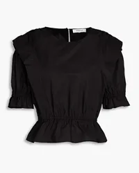 Frame Denim Gathered cotton-poplin top - Black Black