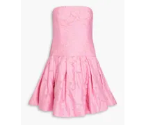 Strapless pleated jacquard mini dress - Pink
