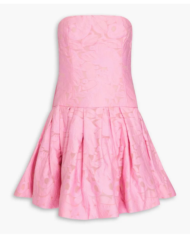 Oscar de la Renta Strapless pleated jacquard mini dress - Pink Pink