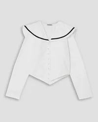 BATSHEVA Skipper velvet-trimmed cotton-poplin blouse - White White