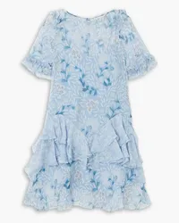 Saloni Thea ruffled floral-print silk-crepon mini dress - Blue Blue