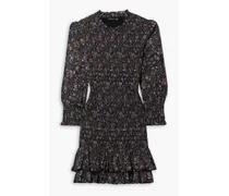 Farha shirred floral-print cotton-voile mini dress - Black