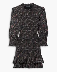 Veronica Beard Farha shirred floral-print cotton-voile mini dress - Black Black