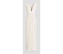 Mona plissé-satin gown - White