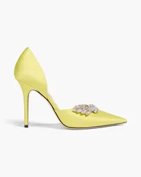 Jimmy Choo Crystal-embellished sateen pumps - Yellow Yellow