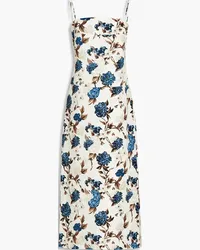 Tory Burch Lace-up floral-print ottoman midi dress - White White