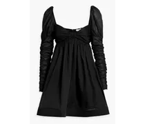 Ruched cotton-voile mini dress - Black