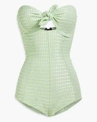 Lisa Marie Fernandez Metallic seersucker bandeau swimsuit - Green Green