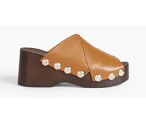Studded leather platform mules - Brown