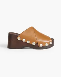 Ganni Studded leather platform mules - Brown Brown