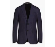 Checked cashmere, silk and hemp-blend tweed blazer - Blue