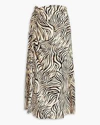 NICHOLAS Lia ruched zebra-print satin midi skirt - Neutral Neutral