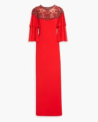 Jenny Packham Tulle-paneled embellished crepe gown - Red Red