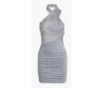 Ruched stretch-velvet mini dress - Gray