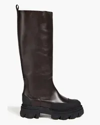 Ganni Grosgrain-trimmed leather boots - Brown Brown