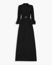 Andrew GN Belted crystal and feather-embellished crepe gown - Black Black