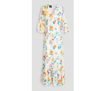 Floral-print broderie anglaise cotton maxi dress - White
