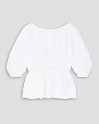 Molly Goddard Katie ruched grosgrain-trimmed taffeta peplum top - White White