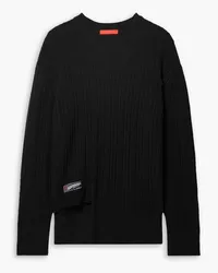 Commission Cutout appliquéd ribbed and pointelle-knit cotton sweater - Black Black