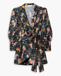 Zimmermann Floral-print linen mini wrap dress - Black Black