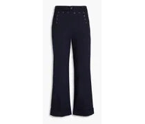 Button-detailed cotton-twill wide-leg pants - Blue