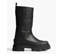 Tubular rubber-trimmed leather boots - Black
