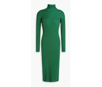 Crisana metallic ribbed-knit midi turtleneck dress - Green