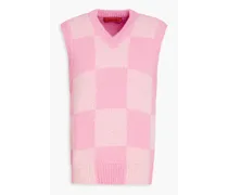Checked jacquard-knit vest - Pink