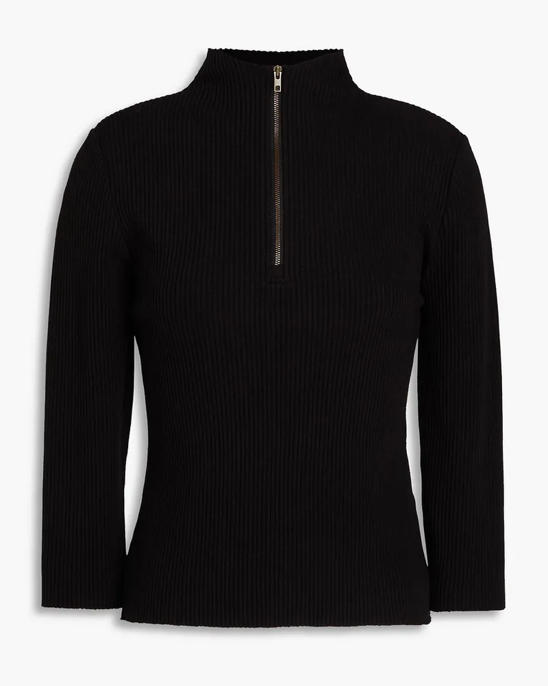 Vince Ribbed jersey half-zip turtleneck top - Black Black